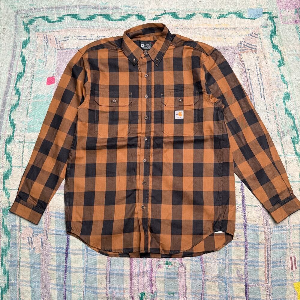 Carhartt Men's Loose Fit Flame Resistant Plaid Long Sleeve Button-Up Shirt M